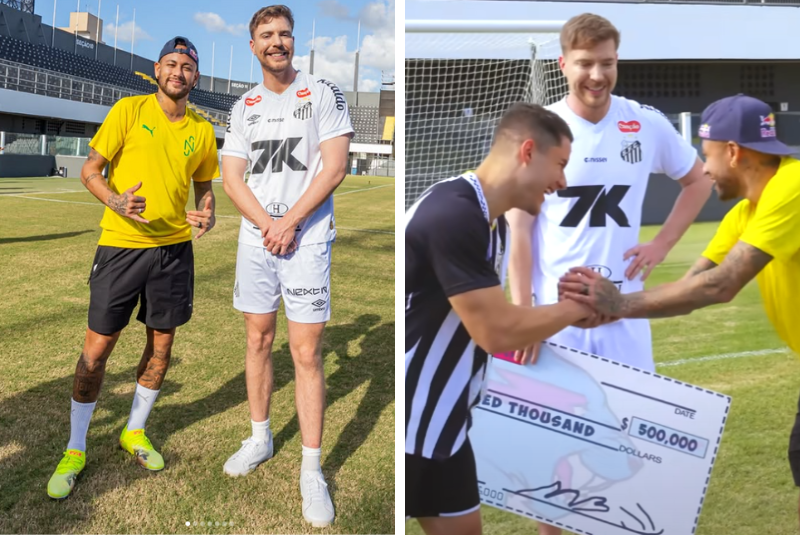O jogador Neymar Jr. perdeu um desafio avaliado em R$ 2,8 milhões para um anônimo em gravação realizada na Vila Belmiro, estádio do Santos
