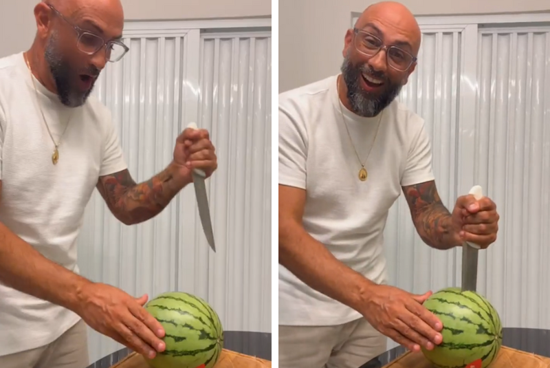 O vereador Tiago Peretto (União Brasil) protagonizou uma cena polêmica em uma transmissão ao vivo nas redes sociais ao esfaquear uma melancia